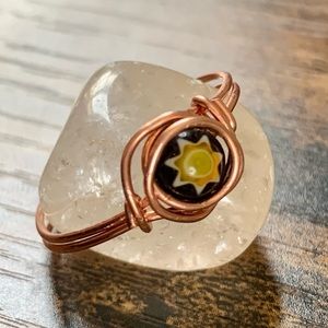Handcrafted Sun Millefiori Copper Wire Ring (Size 8.25)